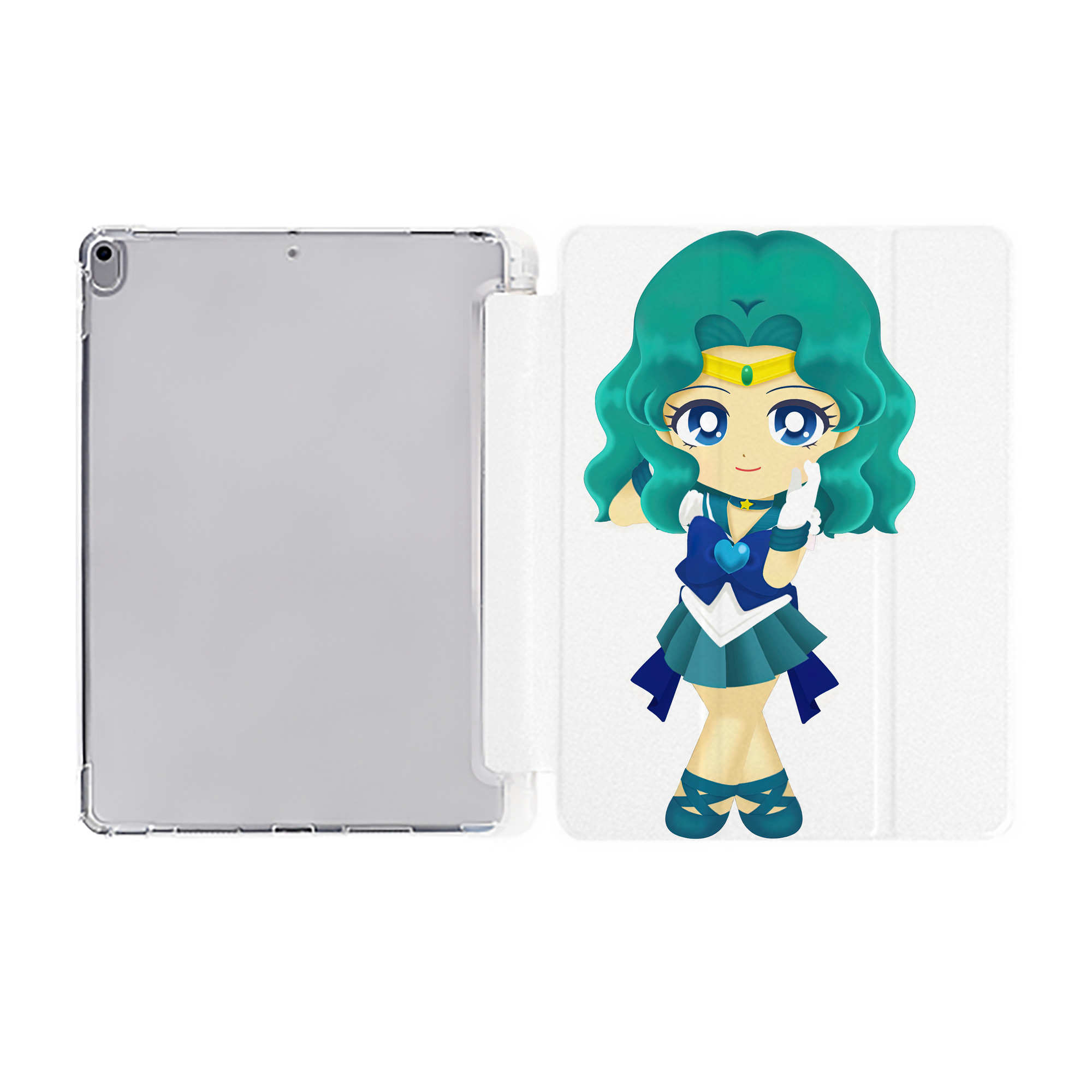 （画像用） 美少女戦士セーラームーン 海王 みちる（かいおう みちる） Sailor Moon Kaiou Michiru IPad ケース ペン収納付き 三つ折りスタンド PUレザー×シリコン 対応機種9.5/10.5/10.9インチ